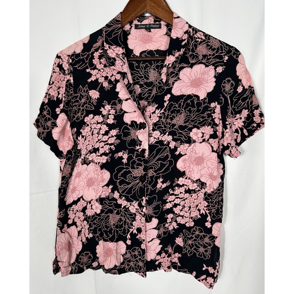 Vintage 90s Y2K Collared Top Size M‎ Dark Floral Whimsigoth Boho Fairy Romantic